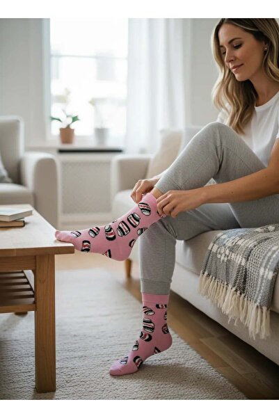 CANMODA Șosete colorate cu model de ciocolată roz (potrivite pentru mărimea 36-44)