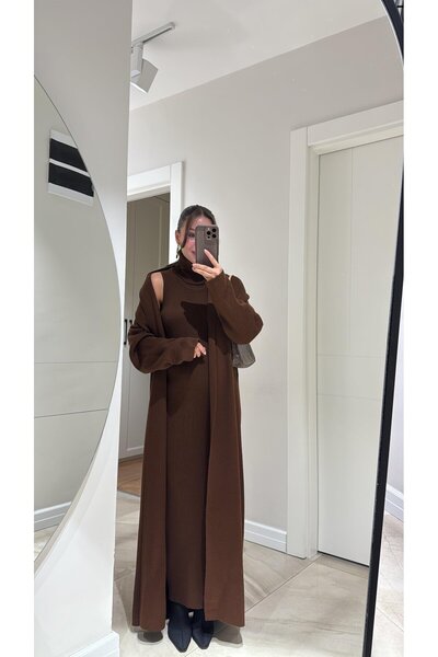 Helen Goods Women's High Neck Knitwear Dress Cardigan Set