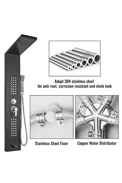 SokShop DL-812 Hydromassage Shower Panel, Stainless Steel, Rain/Waterfall/Massage, Black