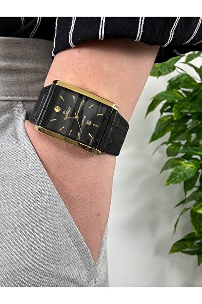 Arvens Vintage Black Dial Black Men's Wristwatch Stainless Leather Band Sturdy Steel Case Does Not Lose Color