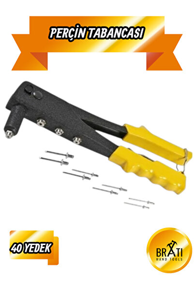 BRATİ HAND TOOLS 4 Çeşit Perçin Kalınlık Tek Yönlü El Perçin Tabancası 40 Yedekli