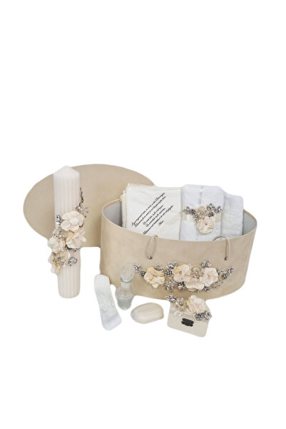 fantasialand Trusou botez elegant unisex in cutie catifea ovala si lumanare b...