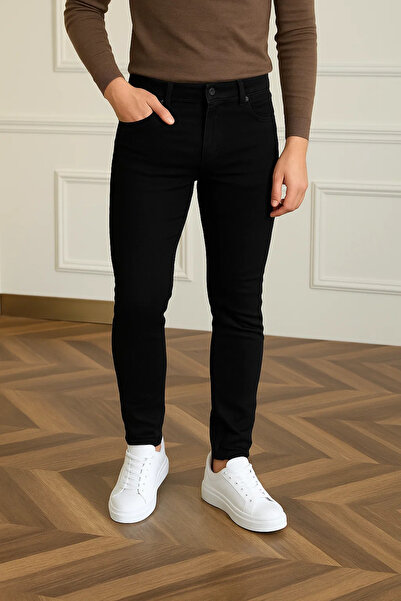 comstar Men's Basic Cotton Skinny Black Jeans Trousers