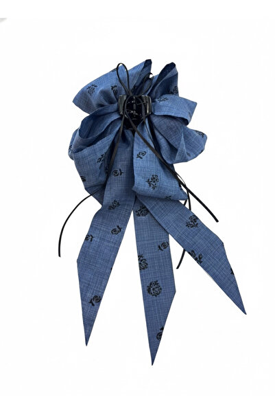 Pelin Aksesuar Blue Denim Look Long Tail Bow Buckle