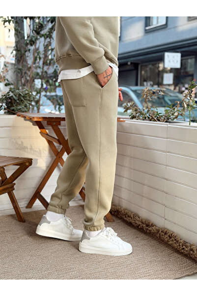 manch collection Fleece-Lined Zippered Collar Top and Bottom Set Khaki