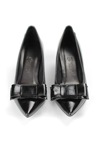 Gökhan Talay Benedita Flexible Soft Non-Slip Sole (4 cm) Women's Thick Heel Corner Bow Black Ruga