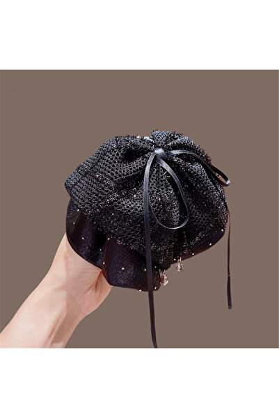 Pelin Aksesuar Siyah Simli Dokulu Kristal Taş Sallantılı Fiyonk Toka