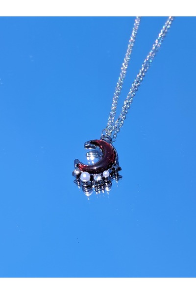 Hanydle Kırmızı Mini Ay Gotik Çelik Kolye