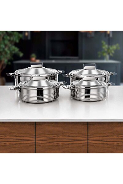 Almarjan Mahra Hot Pot Set of 4 Stainless Steel Silver (H 25 P 3)