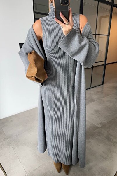 Helen Goods Women's High Neck Knitwear Dress Cardigan Set