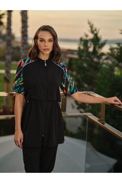 YUYİ Tesmay Sports Lycra Parachute Fabric Half Sleeve Front Zipper Women's Swimsuit