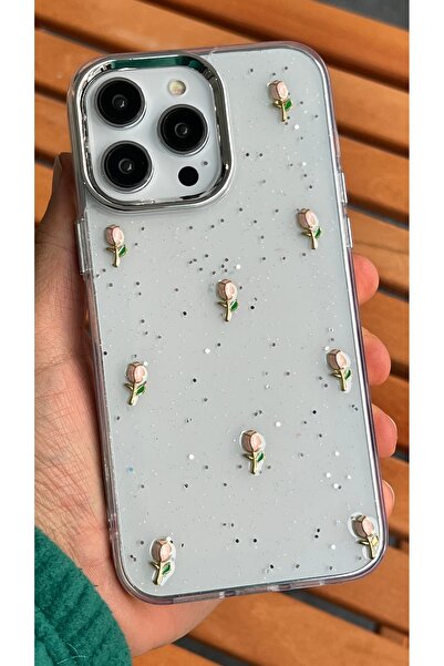 EDELFU iPhone 14 Pro Max - Transparent Glitter Tulip Pattern Cover with Camera Protrusion Shiny Case