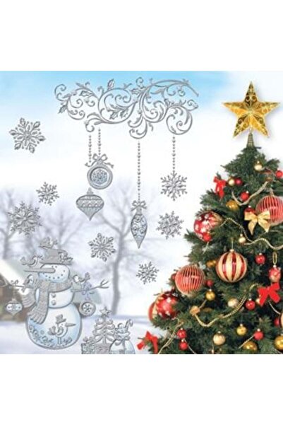 IRO Christmas Decorative Stickers - Snowman Ornaments & Silver Snowflakes 29 x 41 cm