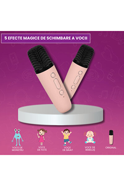 OferteTop Karaoke Set with 2 Microphones and Portable Bluetooth Speaker with RGB Lights