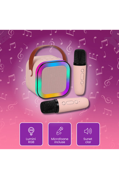OferteTop Karaoke Set with 2 Microphones and Portable Bluetooth Speaker with RGB Lights