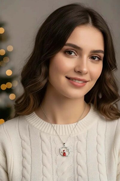 Clariss Çelik Zincir Gümüş Zirkon Taşlı Yılbaşı Tema Kadın Kolye