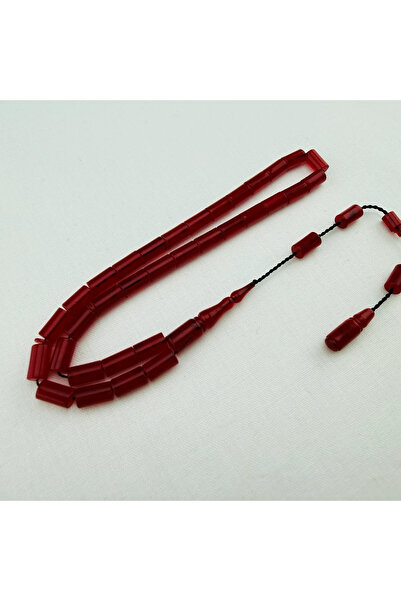 Bülbül Tesbih Usta İmzalı Kırmızı Hareli Sıkma Kehribar Tespih | El Boyu Kesm...