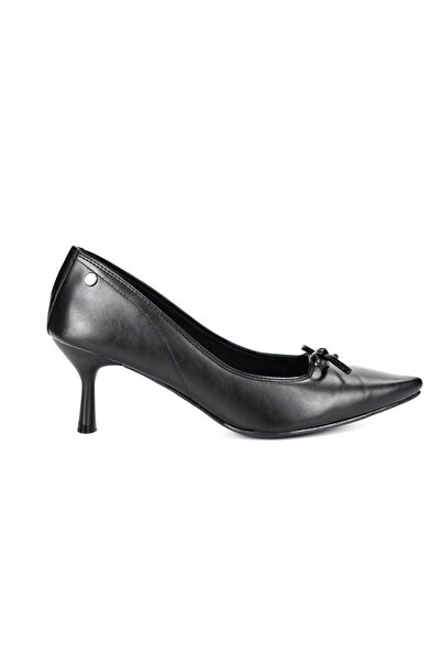 Gökhan Talay Ellyn Flexible Soft Non-Slip Sole (4 cm) Black Skin Thin Mustache Bow Women's Heeled Shoes
