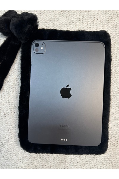 MUTE BAG Plush Tablet Bag / Black Plush Tablet Case with Bow Charm 11'' - 12'' Inch (30*22)