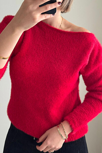 Kubos Moda Boat Neck Red Bearded Knitwear Sweater