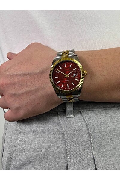 Arvens Vintage Red Dial Steel Men's Wristwatch Stainless Steel Band Sturdy Steel Case Does Not Lose Color