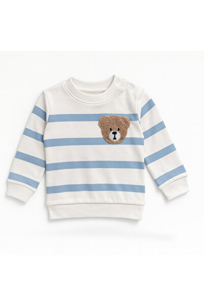 mini mia Bear Embroidered Striped Baby 2-Piece Set – Sweatshirt and Bottoms, Everyday Comfort