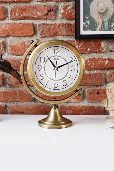 Muyika Design Gold Metal Masa Saati – Sessiz Mekanizma, Latin Rakamlı Dekoratif Vintage Tasarım-Mezza Gold Latin