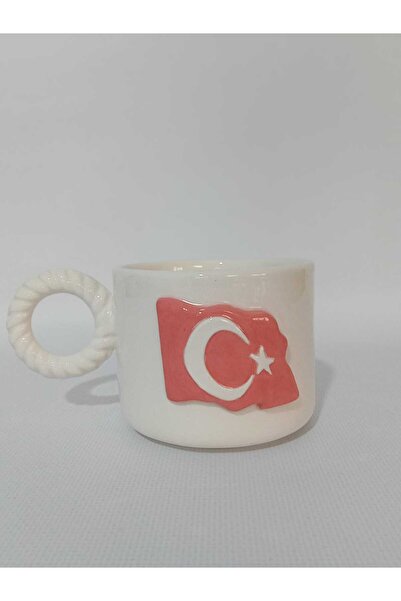 Zümrüdüanka Seramik Turkish Flag Embossed Handmade Ceramic Mug