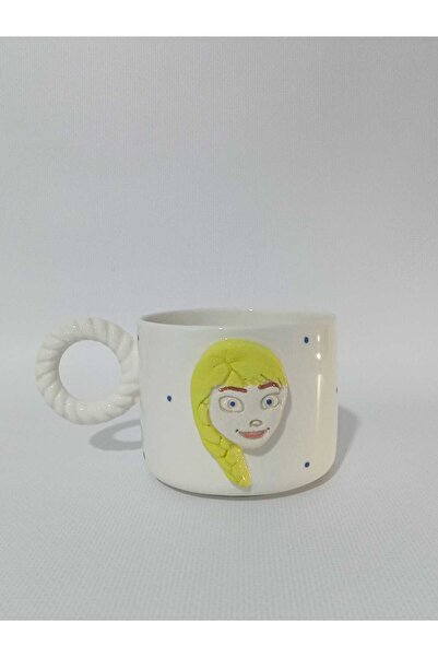 Zümrüdüanka Seramik Frozen Elsa Embossed Handmade Ceramic Mug