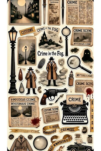 BENİMSER REKLAM Retro Dedektif Sticker Paketi – 30×21 cm – Laptop, Ayna, Dola...