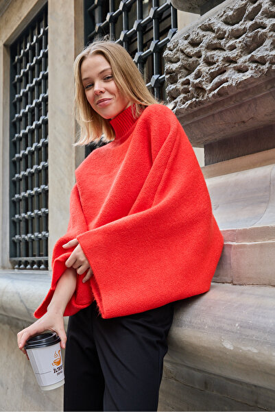 sumoda Yumoş Rope Cape Mock Neck Batwing Sleeve Women Sweater