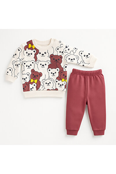 mini mia Teddy Bear Printed Baby Set of 2 – Sweatshirt and Pants Set
