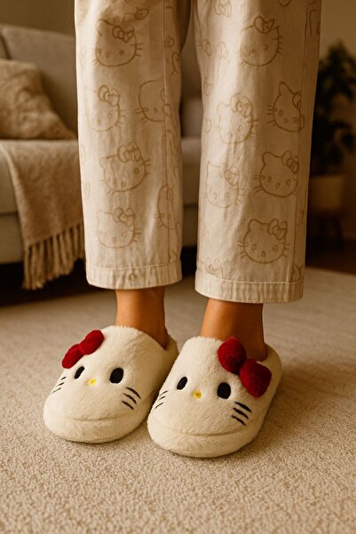 ALB TERLİK AYAKKABI SAN. TİC. LTD. ŞTİ. Ribbon Detailed Hello Warm Women's House Slippers Plush