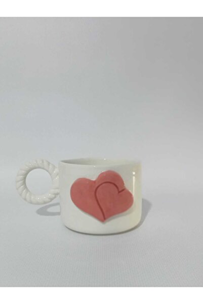 Zümrüdüanka Seramik Heart Embossed Handmade Ceramic Mug