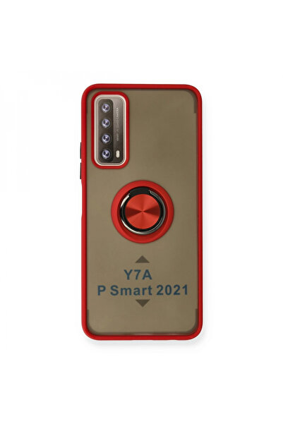 HarmonyAura غطاء حماية سيليكون لهاتف هواوي بي سمارت 2021 مونتريال مع حلقة - أحمر