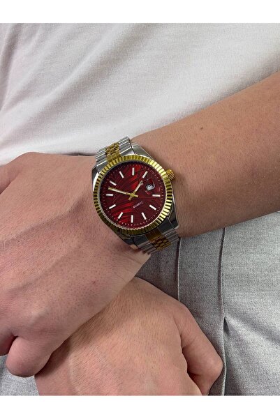 Arvens Vintage Red Dial Steel Men's Wristwatch Stainless Steel Band Sturdy Steel Case Does Not Lose Color