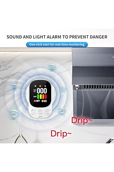 OEM Gedsffati 4-in-1 Gas & CO Detector, White, Electrochemical Sensor, LCD, 110-220V