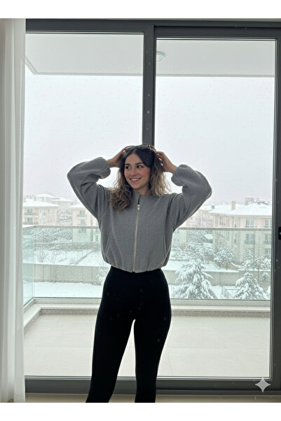 mooishan Novel Double Pocket-Zippered Cashmere Bomber Jacket