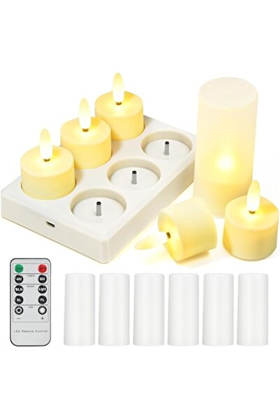 OEM Set of 6 Rechargeable LED Candles with Remote & 4/6h Timer, Flameless, Ivory