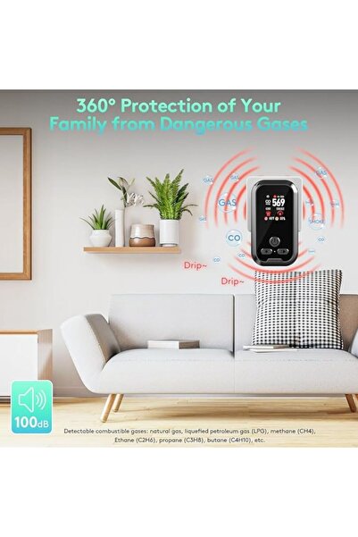 OEM Gedsffati 5-in-1 Detector (Carbon Monoxide, Smoke & Gas) Plug-in, 2.1 inch Color LCD, Black