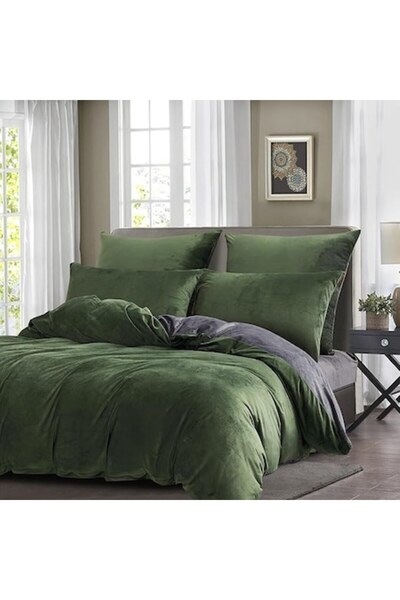 OEM Bedding Set TCXZTYJH, fleece, duvet cover 200x200 cm, 2 pillowcases 80x80 cm, green/gray