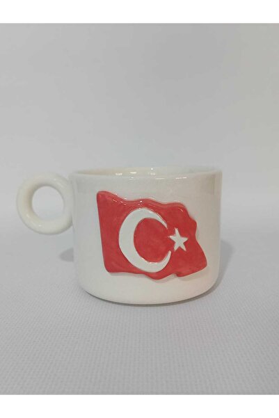 Zümrüdüanka Seramik Turkish Flag Embossed Handmade Ceramic Mug