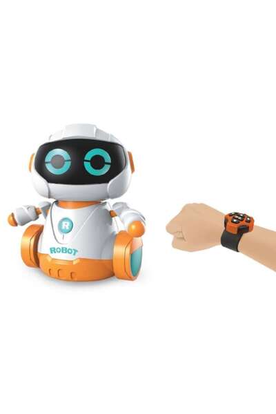 Toy Interactive robot controlled by bracelet remote with light and sound, white
