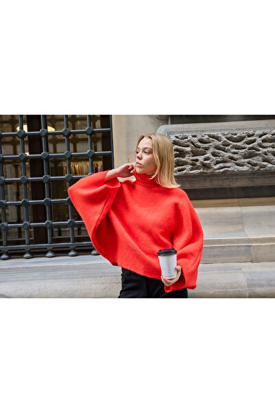 sumoda Yumoş Rope Cape Mock Neck Batwing Sleeve Women Sweater