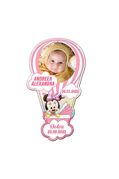 PersonalizatCuStil Set of 10 pieces - Minnie Mouse hot air balloon shaped baptism magnets, girl model