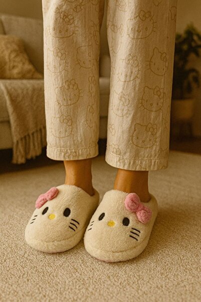 ALB TERLİK AYAKKABI SAN. TİC. LTD. ŞTİ. Ribbon Detailed Hello Warm Women's House Slippers Plush