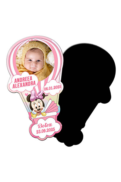 PersonalizatCuStil Set of 10 pieces - Minnie Mouse hot air balloon shaped baptism magnets, girl model