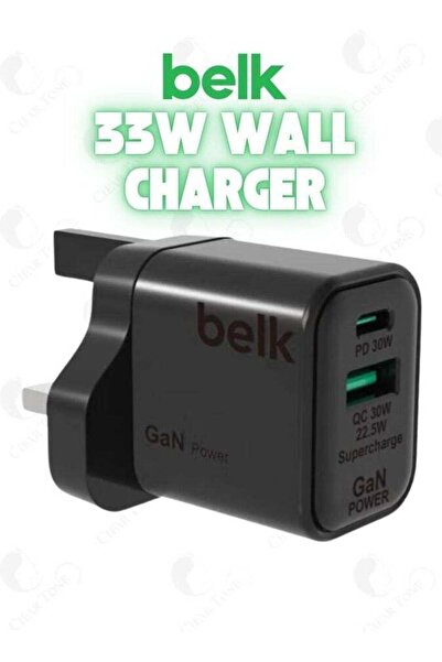 Belk شاحن حائط GaN بقوة 33 وات بمنفذ USB-C وUSB-A، وPD 3.0، وSmart IC، وصغير ...