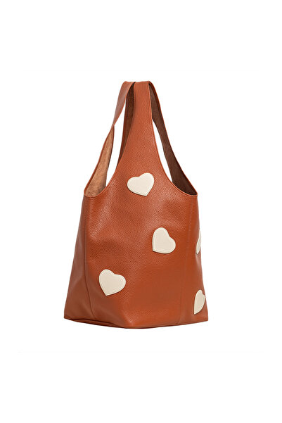 LAURA OLARU Camel SACK Bag with Cream Hearts