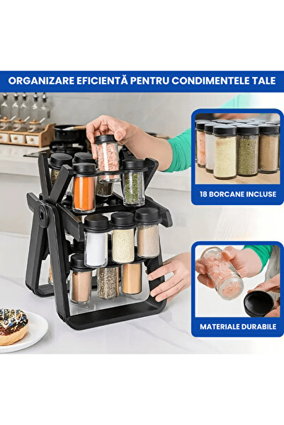 OferteTop Organizator Rotativ pentru Condimente la 360° cu 18 Borcane Incluse